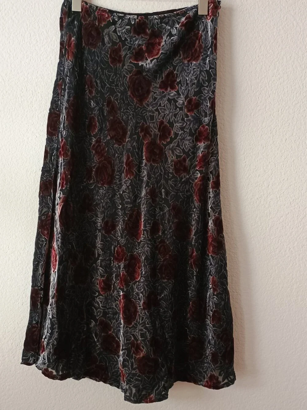 NWOT Mevisto Women 10 Maxi Skirt Silk Velvet Rose Gray/Red Lined Luxury USA Soft